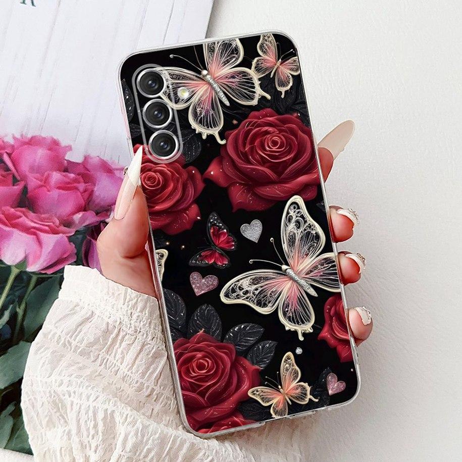 For Samsung Galaxy A24 4G Case SM-A245F Cover Fashion Flower Marble Soft Silicone Phone Covers For Samsung A14 A34 A54 5G Fundas
