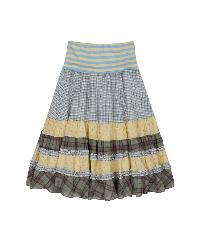 WAIKEI Mix Pattern Midi Skirt Ivory