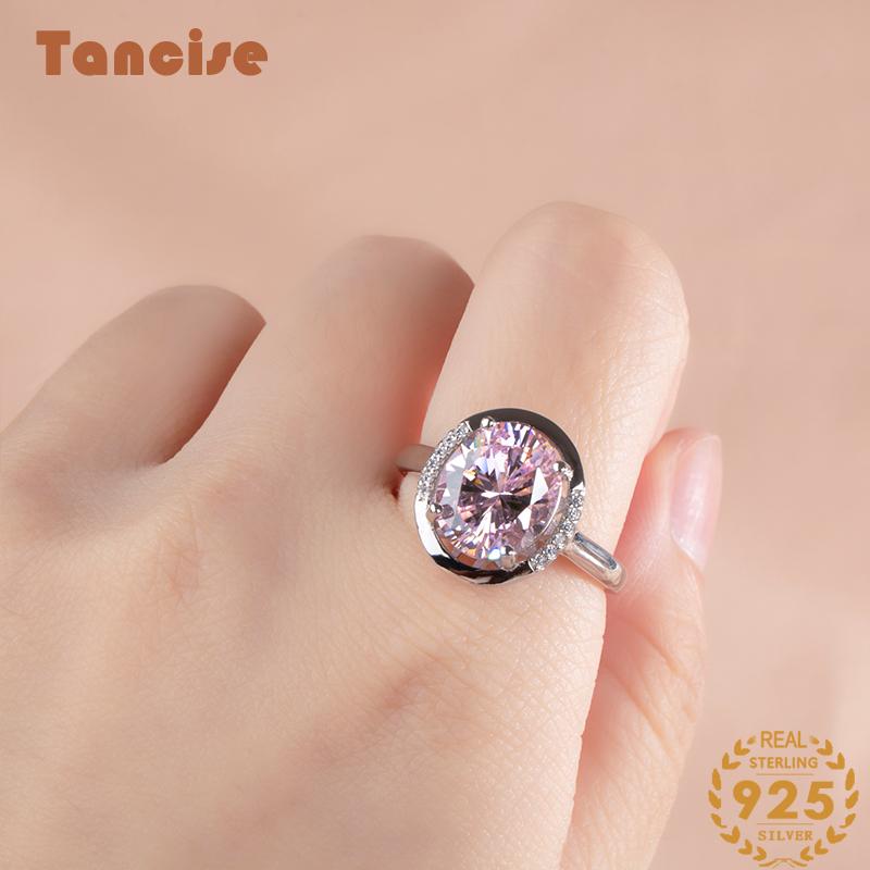 Tancise Classic  925 Sterling Silver Zircon Ring Ladies Jewelry Wedding Promise Party Gift