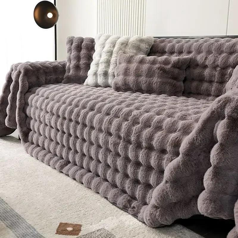 

Роскошное плюшевое полотенце для дивана с имитацией кролика, зимнее теплое пушистое покрывало, супермягкий гладкий утолщенный бархатный чехол для дивана 180x130cm 1pc