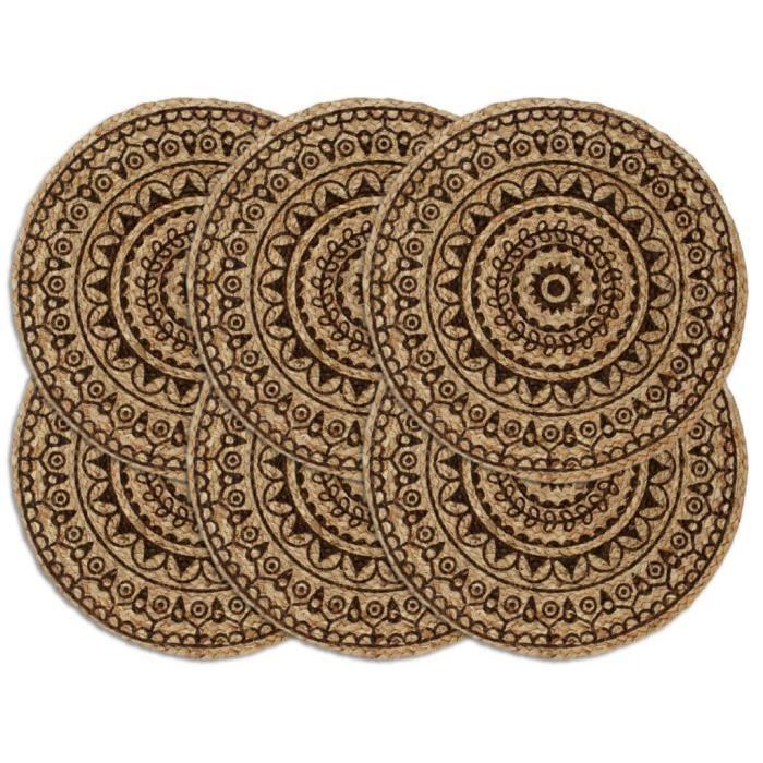 VidaXL Doilies 6 Pcs Dark Brown 38 Cm Round Jute