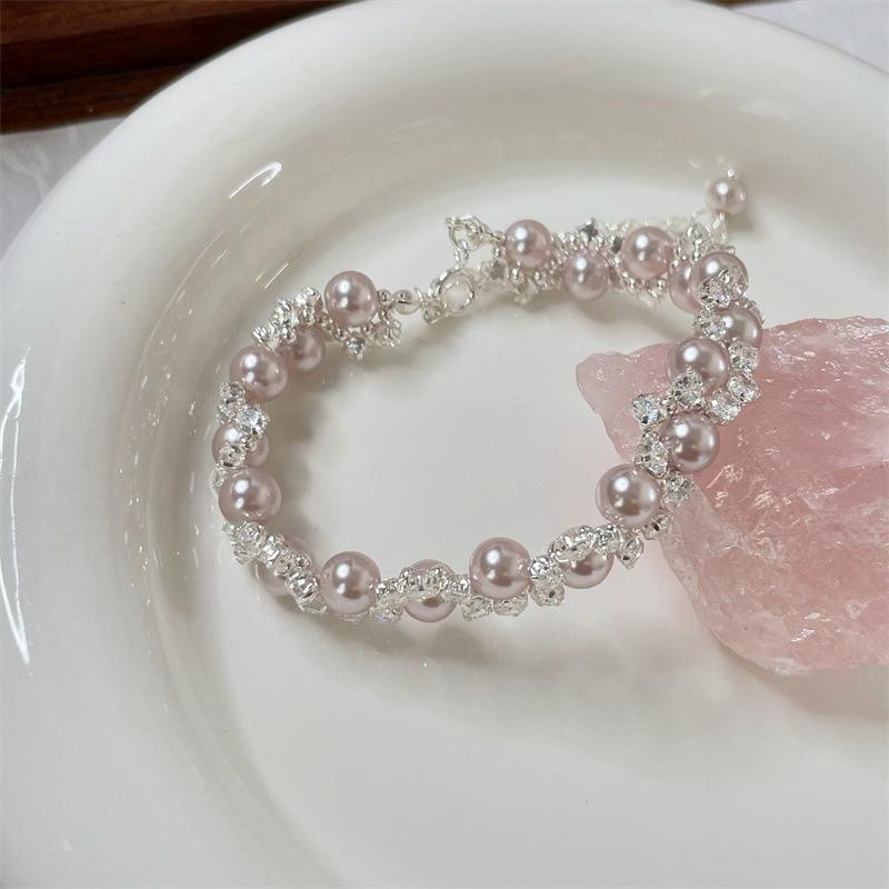 Brățară cu șnur cu perle și zirconiu roz cu strat dublu – Bijuterii de modă elegante și versatile