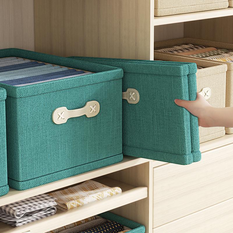 Foldable Cotton & Linen Wardrobe Organizer with Handle for Pants and Underwear
