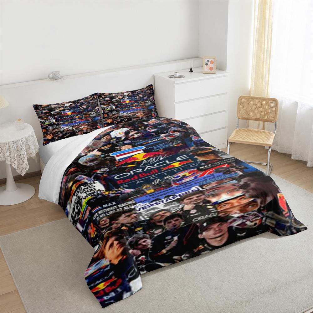 Max Verstappen Oracle Racing Mosaic Bedding set (1 duvet cover, 2 pillowcases, duvet not included), Blue Fan Tribute Photo Collage Art Print