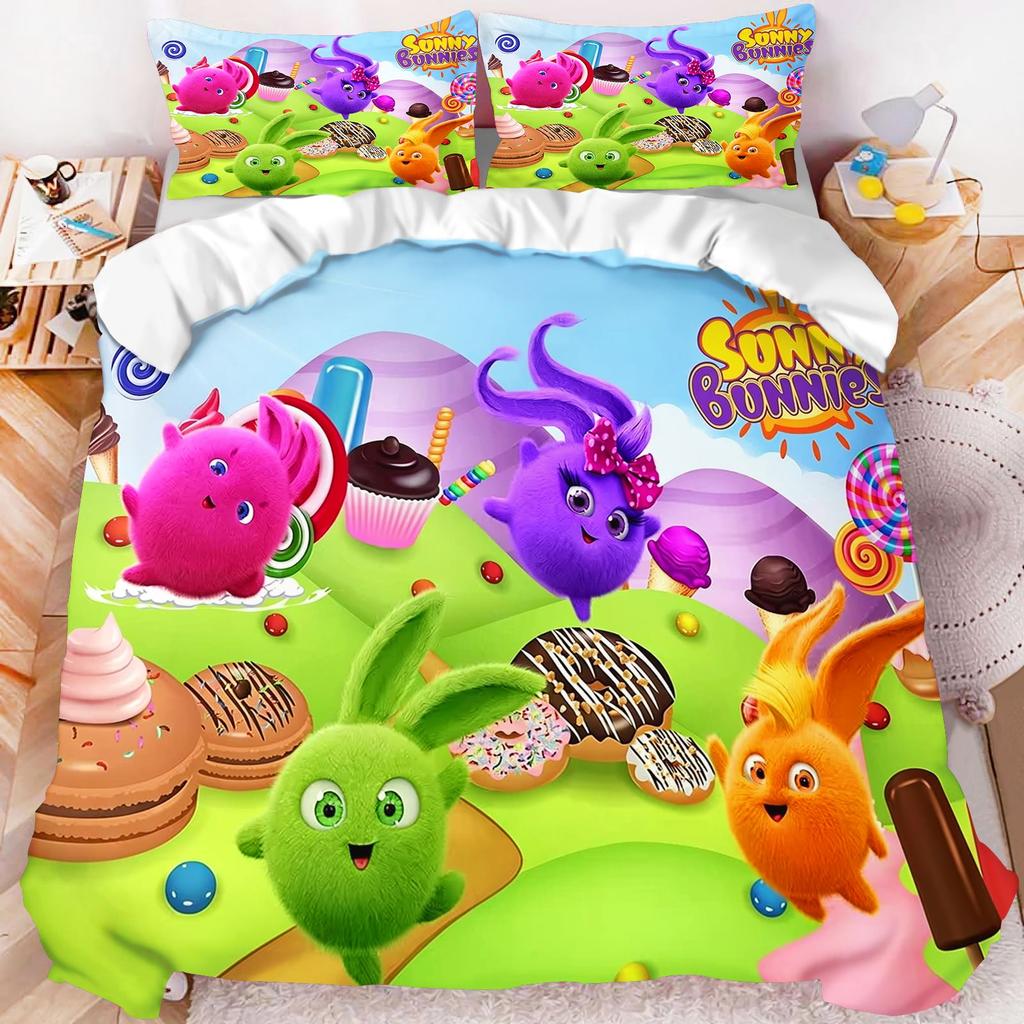 Sunny Bunnies Bedding Set Happy Birthday Cartoon Duvet Cover Kids Bedroom Decor Bed Linen Quilt Cover Pillowcase No Comforter