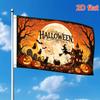 2D Flat - Single Large Flag Vintage Dark Halloween Witch Black Cat Haunted Mansion Full Moon Pumpkin (1) 2D Flat Print Festival Design, Single-Sided, 