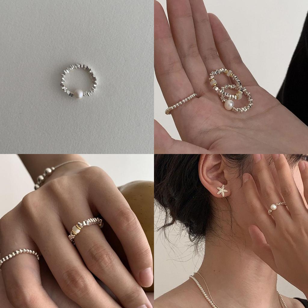 Inspired Fashionable Ins Pearl And Raw Stone Beaded Ring For Trendy Accessory Womens