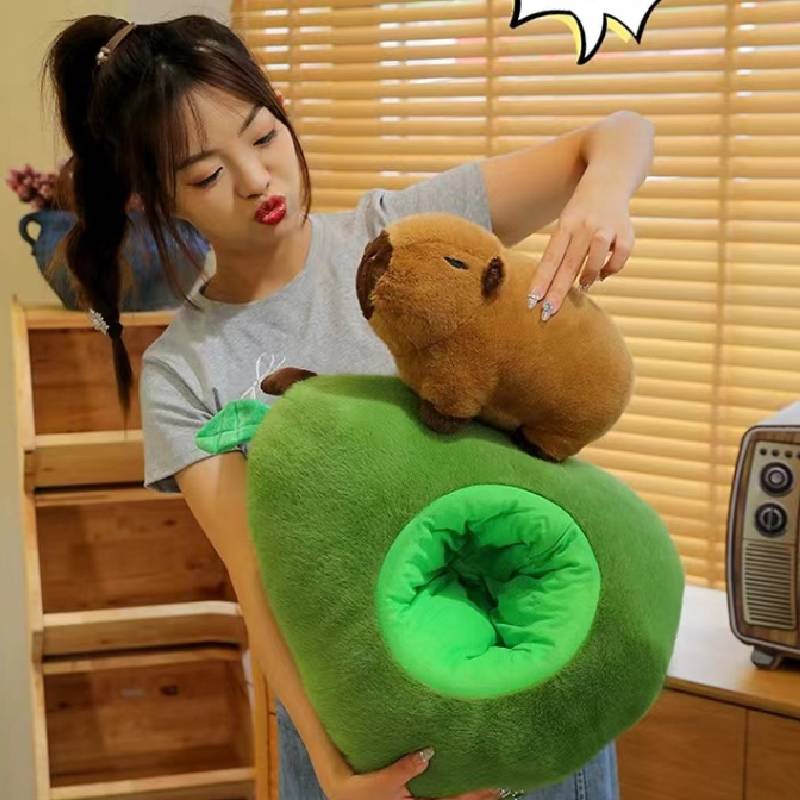 Avocado Capybara Plush Toy Cartoon Animals Fill Doll Accompany Pillow Appease