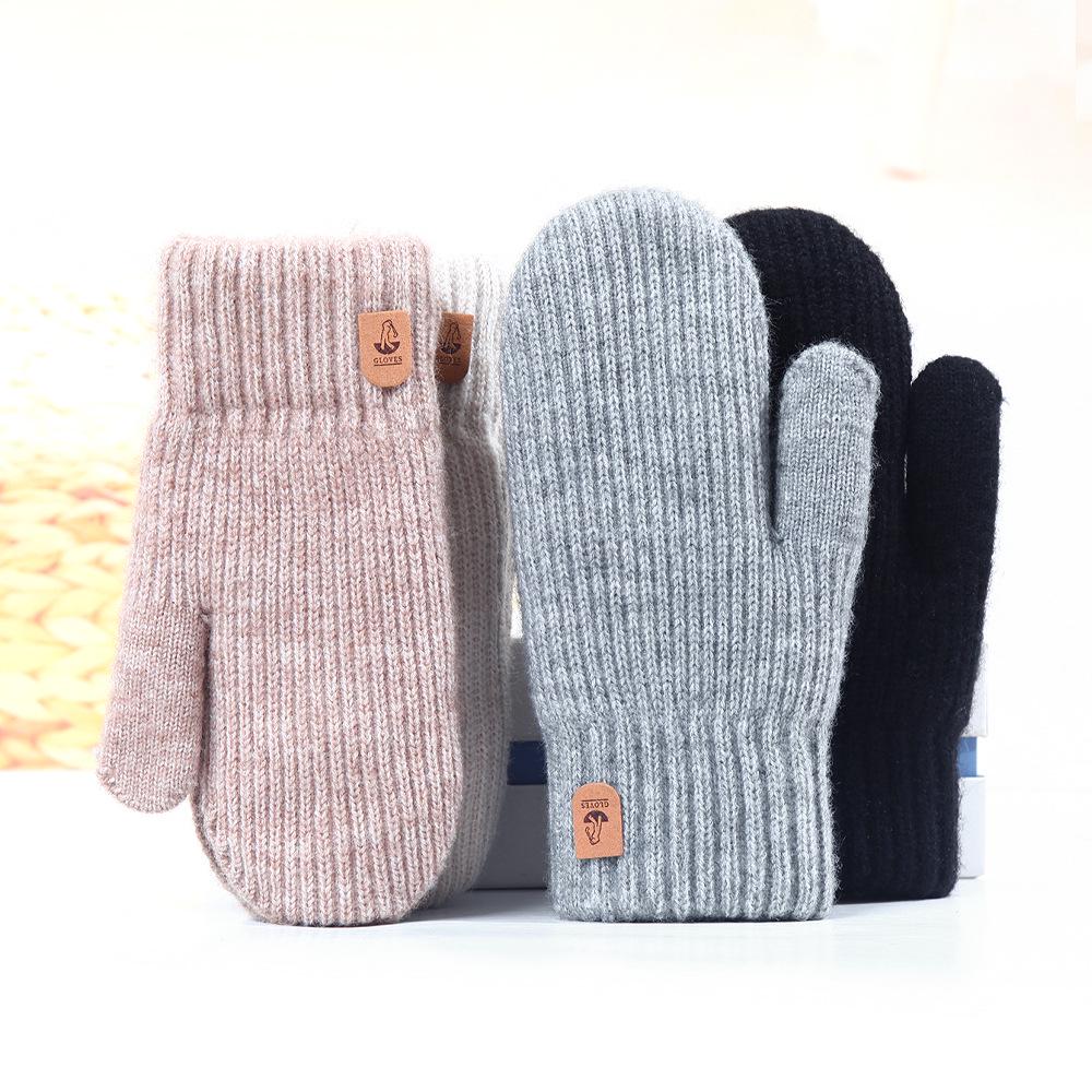Women's Fleece-Lined Knitted Wool Christmas Gloves - Full-Finger, Double-Layer, Cold-Proof Mittens