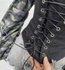 American Retro Camouflage Lace-up Pleated Shirt