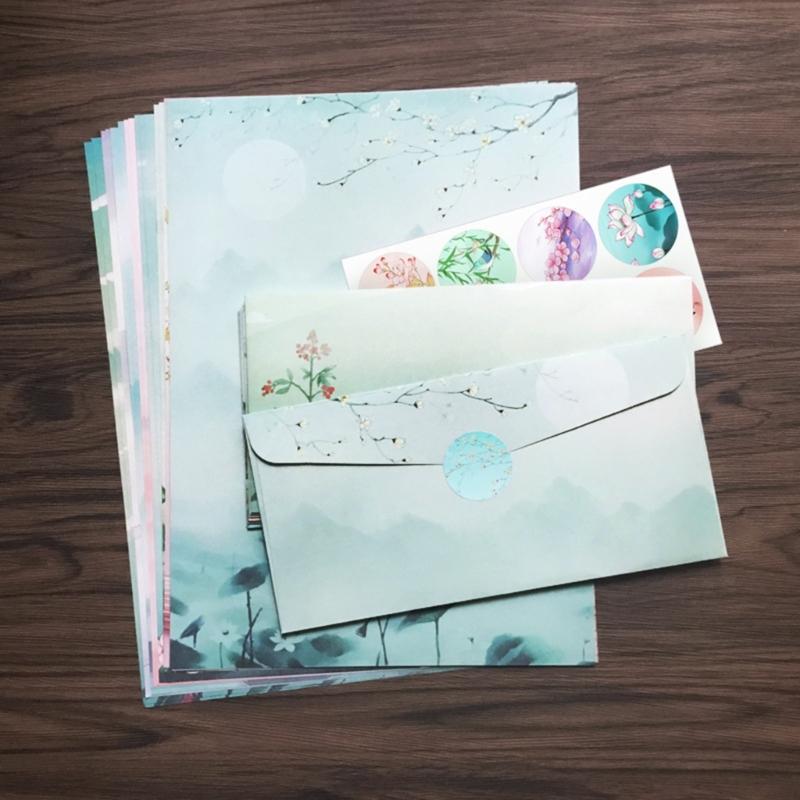 Stationery Paper and Envelopes Set Traditional Letter Writing Paper Color Both Side Writing Stationary Paper for School