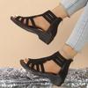2025 Summer Casual Women's Peep Toe Sandals Outdoor Crystal Back Zip Sandals for Plus Size Ankle-wrap Comfortable Daily Shoes