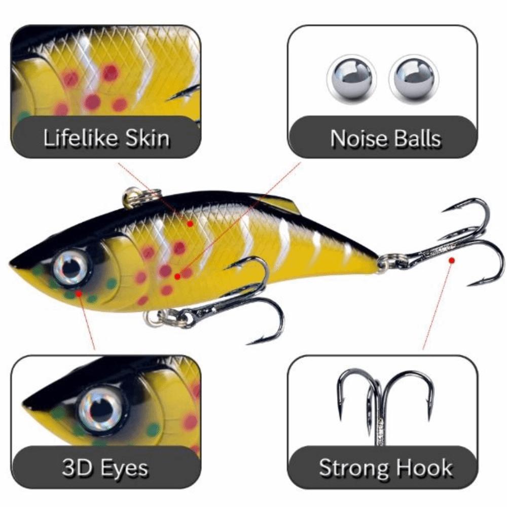 6PCS with 3D Eyes Lipless Crankbaits 8cm 10g Crankbait Fishing Lures VIB Fishing Lures  for Trout