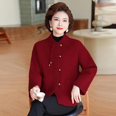 2025 Spring Wool Coat for Middle-Aged Women - New Chinese Style Fashion for Ages 40-50