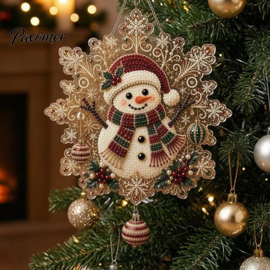 Acrylic Beaded Art Supplies Christmas Faux Pearl Painting Suncatcher Kit, Snowflake Shape Board Decorative Hanging Window with Lace Edge, 3D