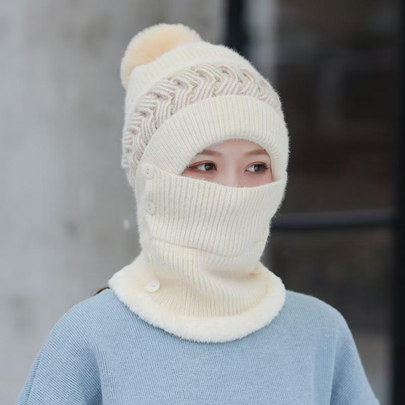 Winter Hat Women's Scarf Earmuffs Fashion Wind and Snow Scarf Integrated Hat Wool Knitted Cover Hat Thermal Ear Protection Hat