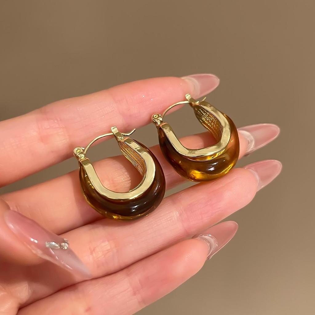 Elegant Retro Coffee Stud Earrings for Women - 2026 New Style, Versatile Autumn/Winter Accessory
