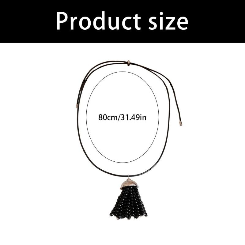 Beaded Fringe Adjustable Drawstring Necklace Featuring Leather Bead Design for Versatile Occasions and Gift Giving