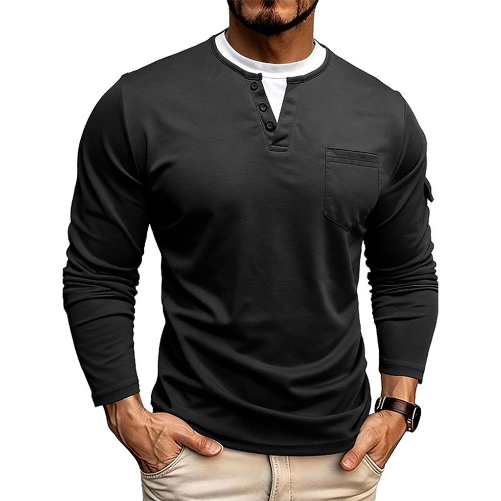 Shoulder Sleeves Men'S Long Sleeved Patchwork T-Shirt Casual Top