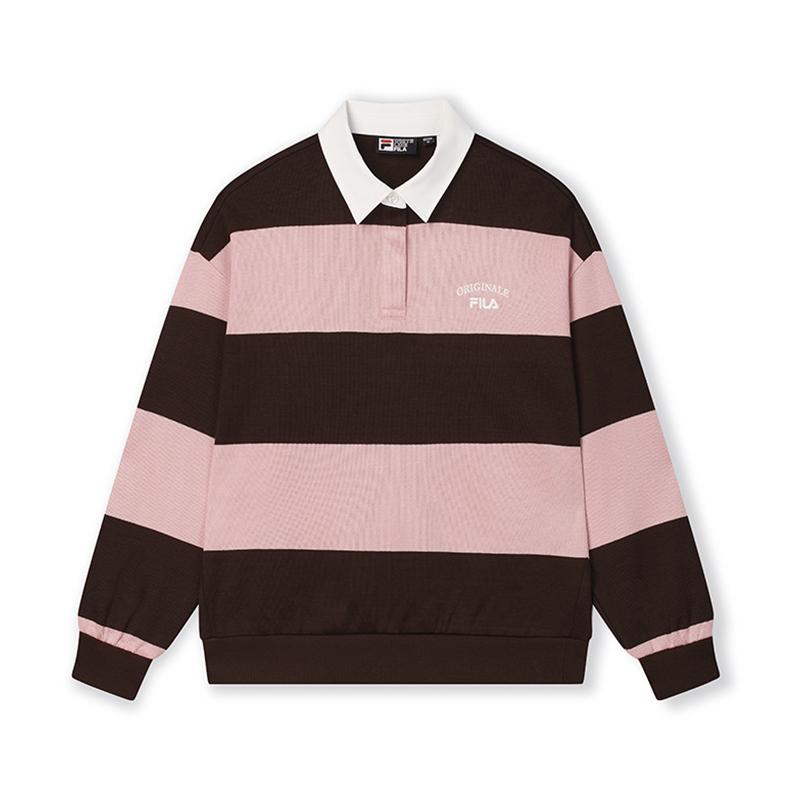 

Fila Полосатая вязаная футболка-поло с длинным рукавом в стиле колледж, женский топ, кофейно-коричневый F11W519219FBN M