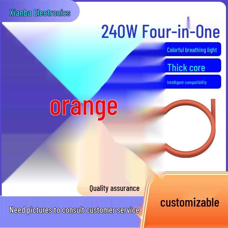 240W 4-in-1 Wireless Phone Charging Cable Compatible with Apple, Featuring Colorful LED Lights