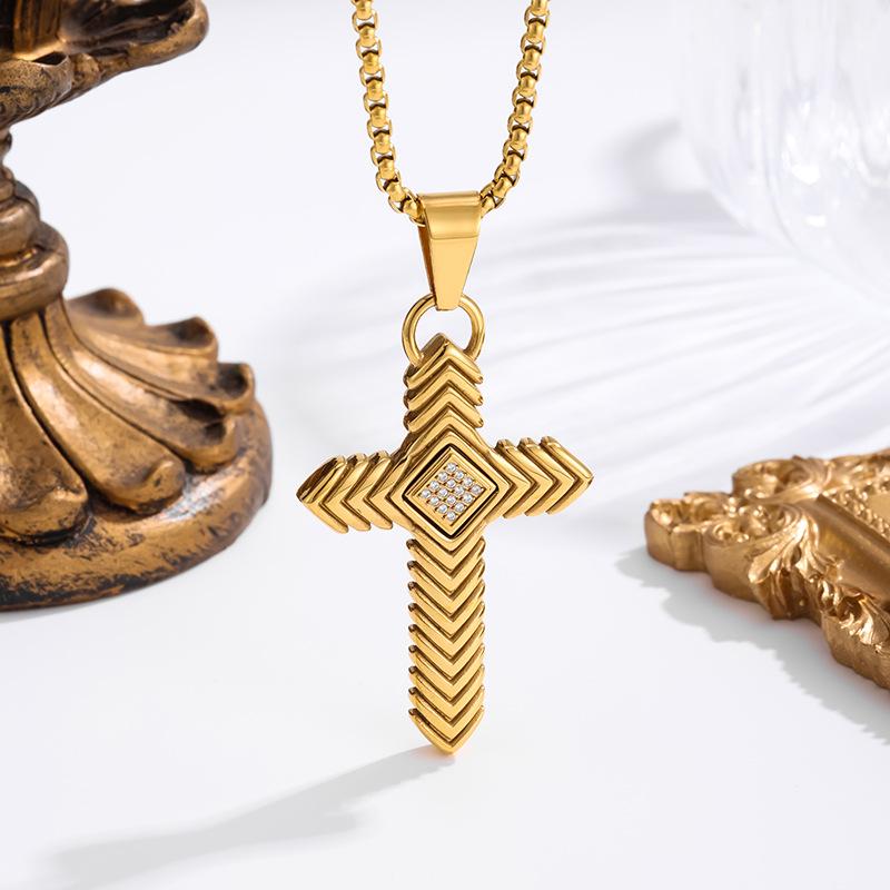2026 Premium Men's Cross Necklace, Pendant Geometric Texture Diamond Trendy Personality Accessories