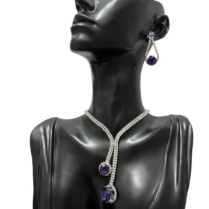 Korean Metal Claw Chain Rhinestone Wedding Necklace Bridal Necklace Earrings Jewelry Banquet Necklace Jewelry Set