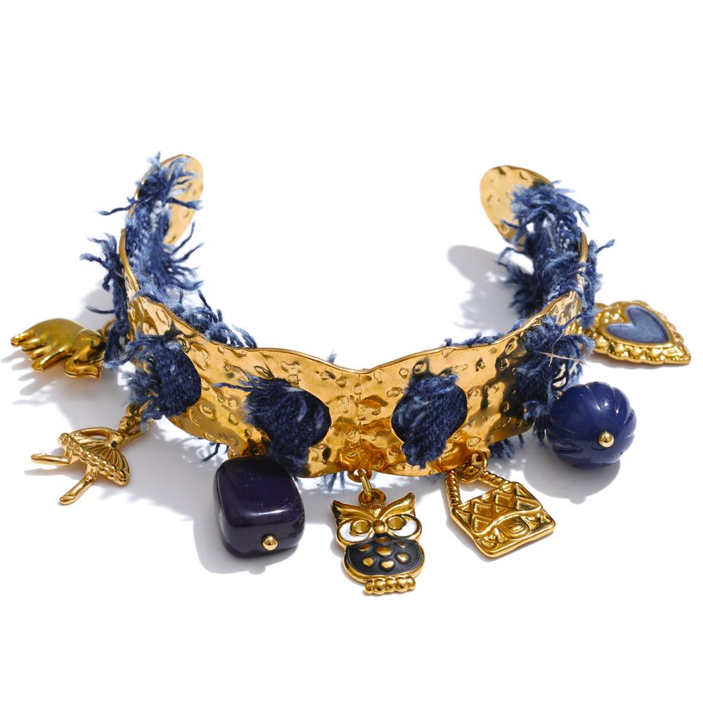

Yhpup Exclusive Design Blue Denim Heart Star Animal Pendant Necklace Bracelet Bangle Popular Charm Jewelry Autumn & Winter New