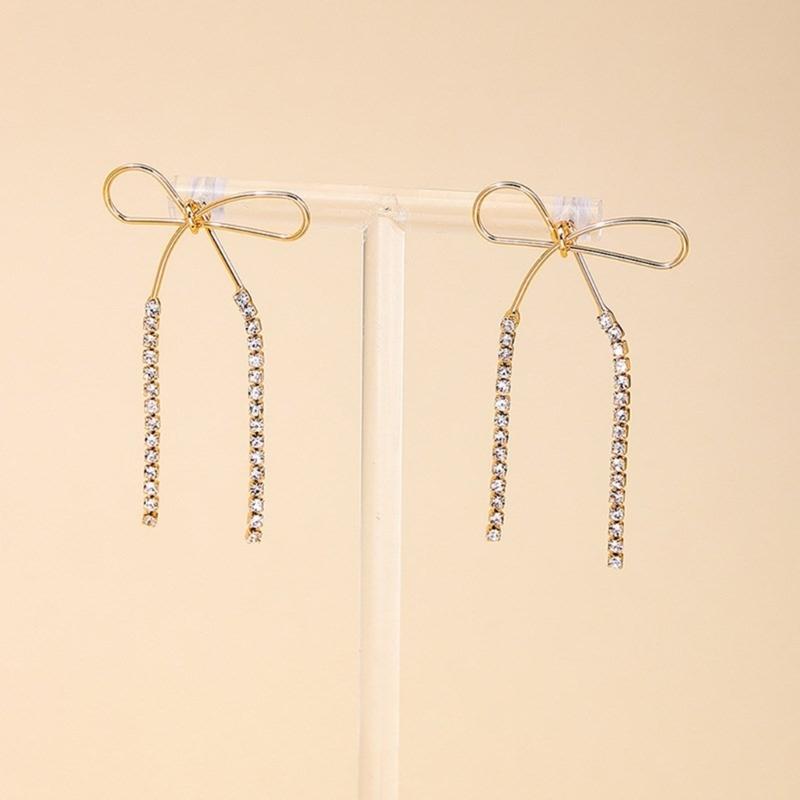 Sparkling Diamond Bowknot Dangle Earrings Sophisticated Diamond Bowknot Earrings Fashionable Ear Hooks Jewelry for Women