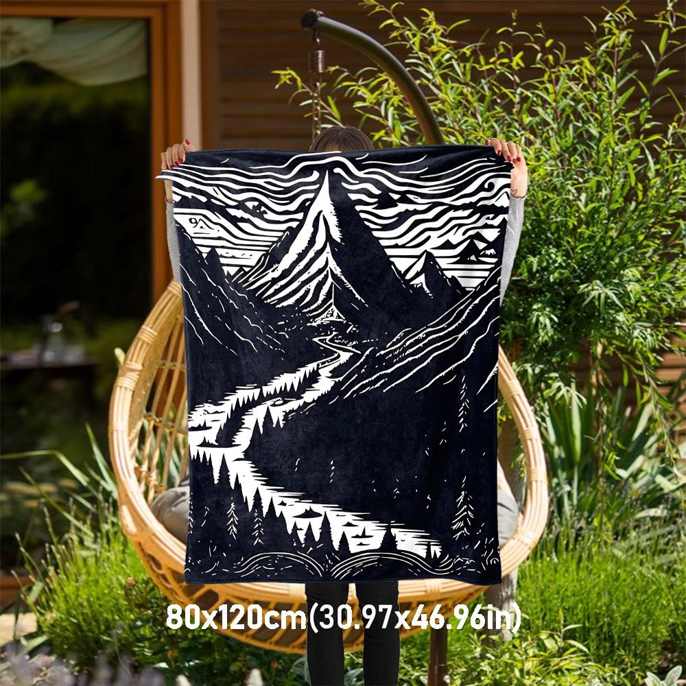 

1pc mountain range - Throw Blanket, Soft, Flannel Blankets, Living Room, All Seasons Use-1021160 80x120cm