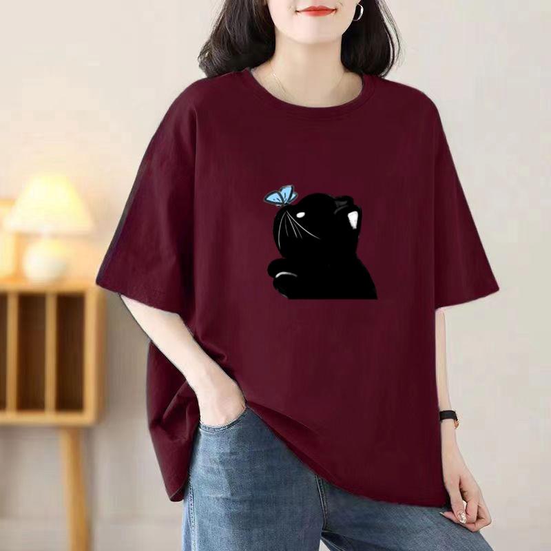 2024 New Women Cartoon Cute Tshirts Cotton Short Sleeve Print Tees O-Neck Kawaii Tops Casual