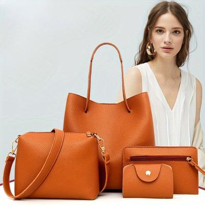 4dílná dámská PU kabelková sada - Velkokapacitní tašky přes rameno, crossbody tašky a malé peněženky - Klasický, ležérní a business styl - Přenosné a všestranné