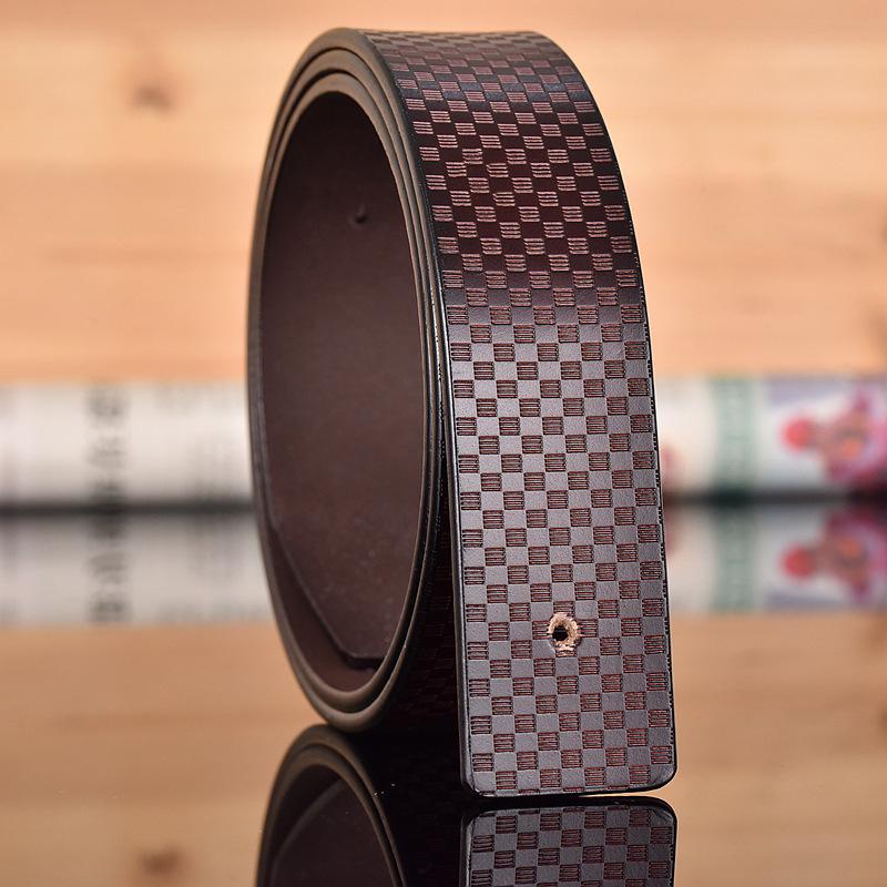 

Men s No-Buckle Smooth Leather Belt, Cowhide Single Layer, Punched Design 115cm