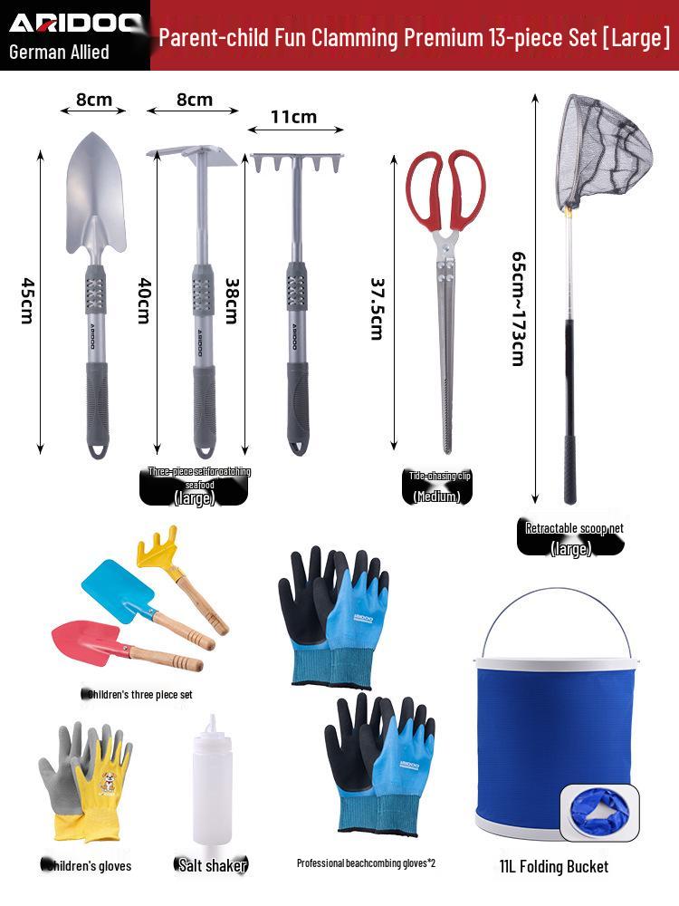 Tide-Chasing Tool Kit: Children's and Adults' Seaside Sand and Clam Digging Set with Shovel and Clips