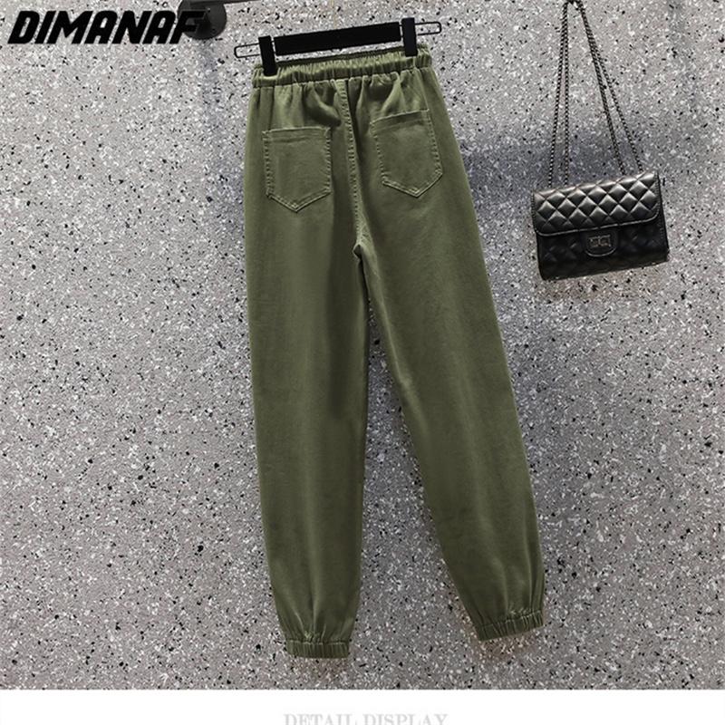 DIMANAF 2025 Plus Size Long Pants Women Elastic Loose High Waist Vintage Solid Loose Casual Female Basic Trousers Green Black
