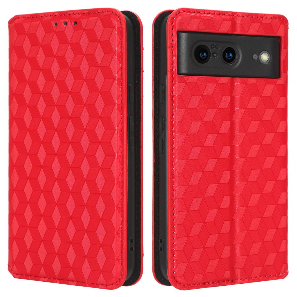 For Google Pixel 8 PU Leather Rhombus Imprinted Phone Case Wallet Stand Secure Magnetic Cover