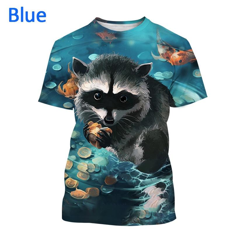 Cute Animal Raccoon 3D Printed Men's Casual Fashion Harajuku T-shirt Summer Short Sleeve Tops Mens T-shirt