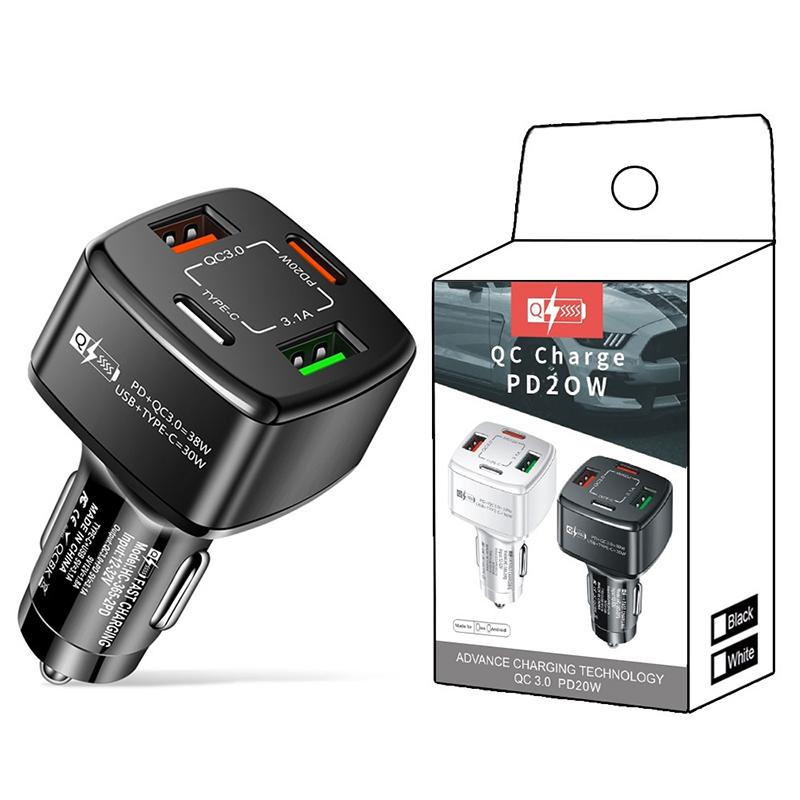 38W Car Charger 2 Usb 2 Pd Type C Fast Charging 3.1A Phone Charge Qc 3.0 Quick Charger Adapter For Iphone 16 15 Laptops Tablets