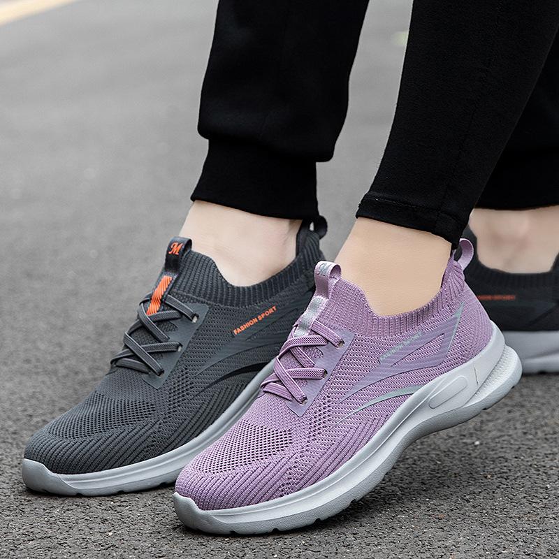 Women's Shoes Wide Instep Casual Walking Shoes Couple Sports Tide Shoes Flying Woven Mesh Breathable Lightweight Mother Shoes Elderly Shoes