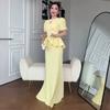 2026 Spring and Autumn New  American Amazon, Women's Crew Neck Bubble Short Sleeve Dress Ruffle Leaf Edge Fish Tail