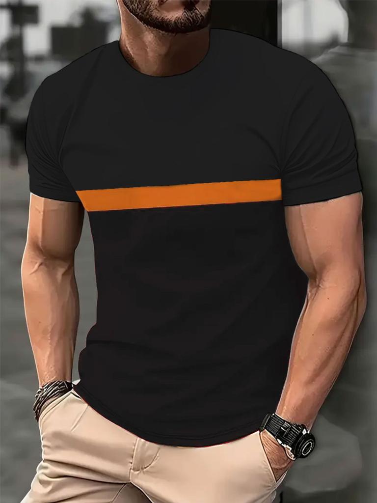 Men's Color Block Short Sleeve T-Shirt, Comfortable Casual Daily Must-Have