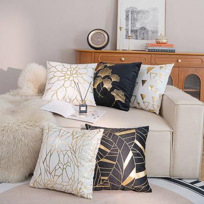 New Product Hot Stamping Sofa Pillow Cover Black and White Leaf Geometric Line Cushion Cover Living Room Bedroom Pillow