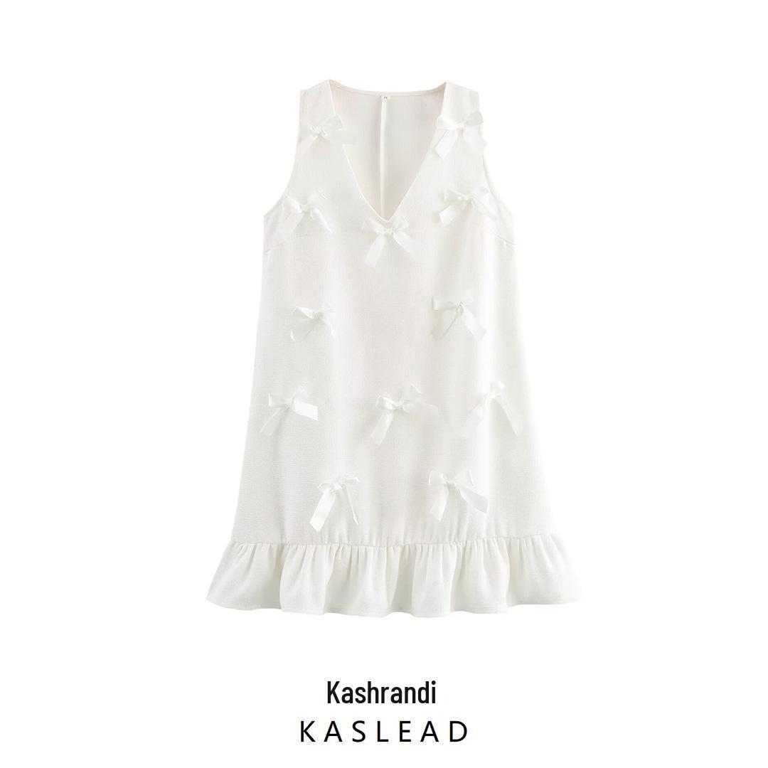 

Spring 2025 European & American Style Women s Bouclé Dress with 3D Bow Decor S белый