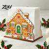 Decorative Wooden Napkin Stand Christmas Tissue Holder, Dispenser with Santa Gingerbread House Elk Rack Pattern, Organizer for Dining Table
