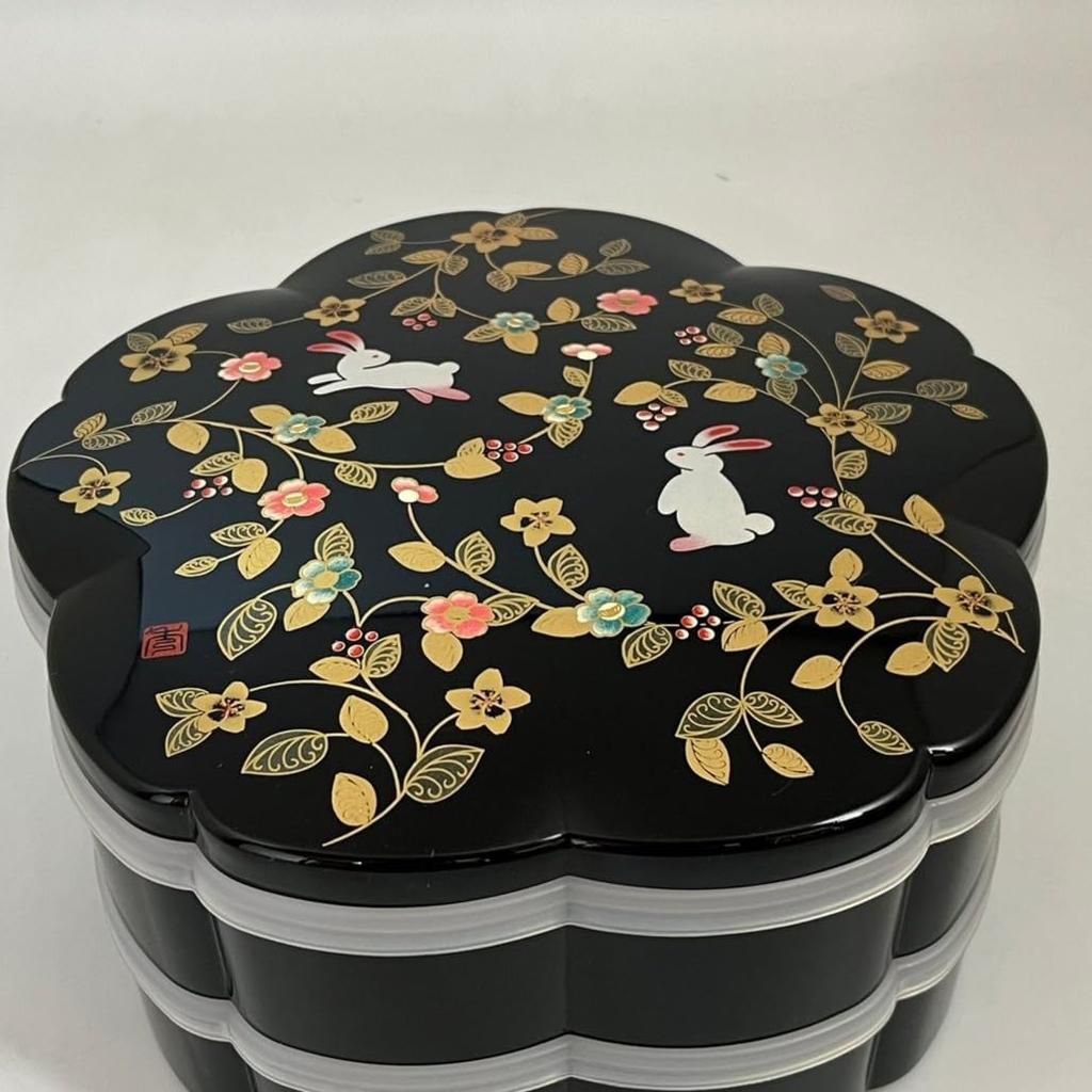 Mitani Yamanaka Lacquerware Jubako Cherry Hors Container Tupperware and Small M15404 (Flower Path) 7.5cm Blossom-Shaped Two-Tiered d'oeuvre (Includes