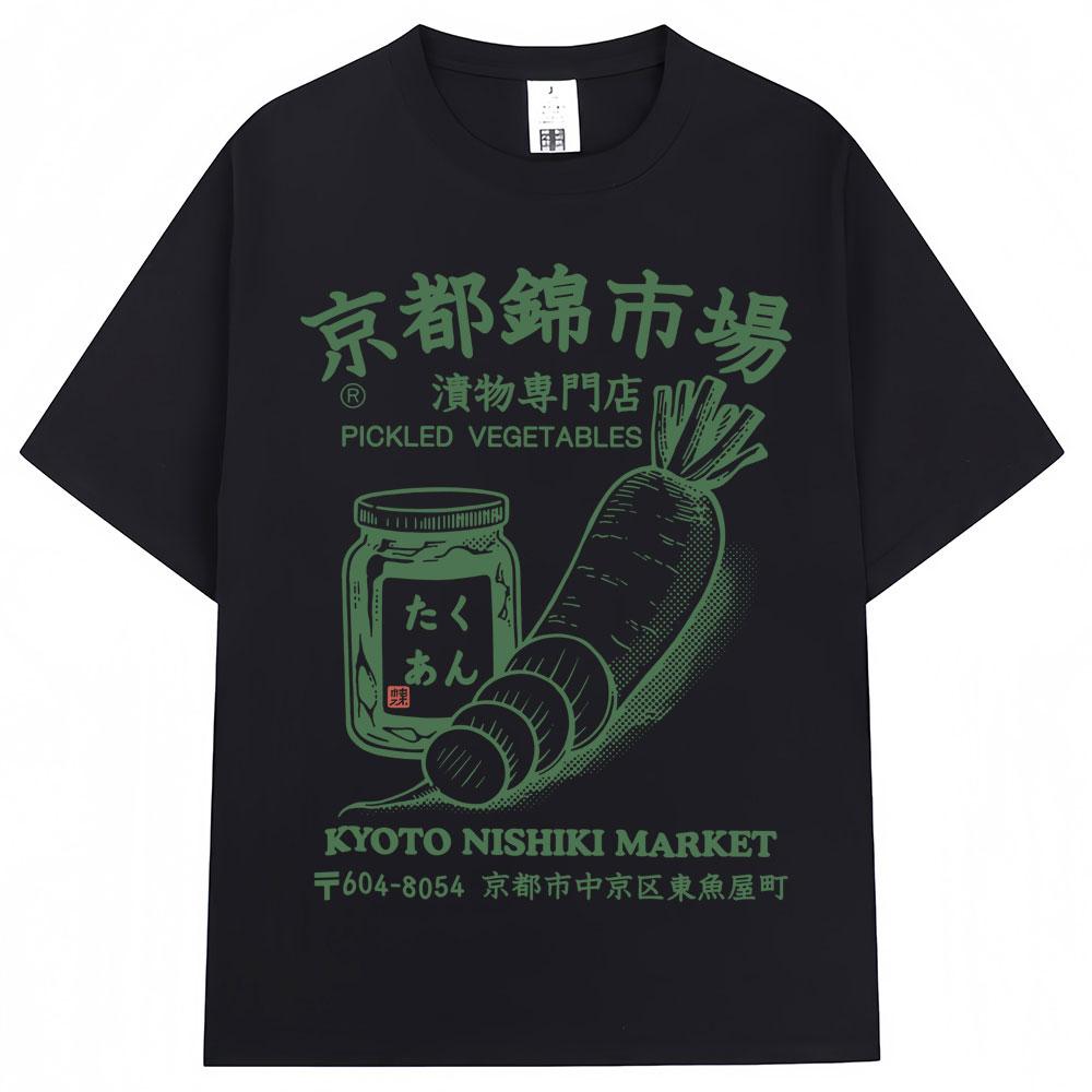 

2026 Summer Japanese Style Kyoto Kam Market Pattern Tshirt High Quality Fashion Casual Breathable Mens Crew Neck Print Tshirt M