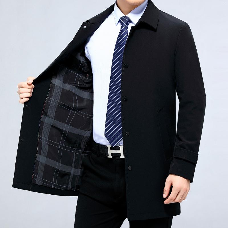 

Осенне-зимняя куртка мужская с лацканами для руководителей среднего возраста, ветровка средней длины 195