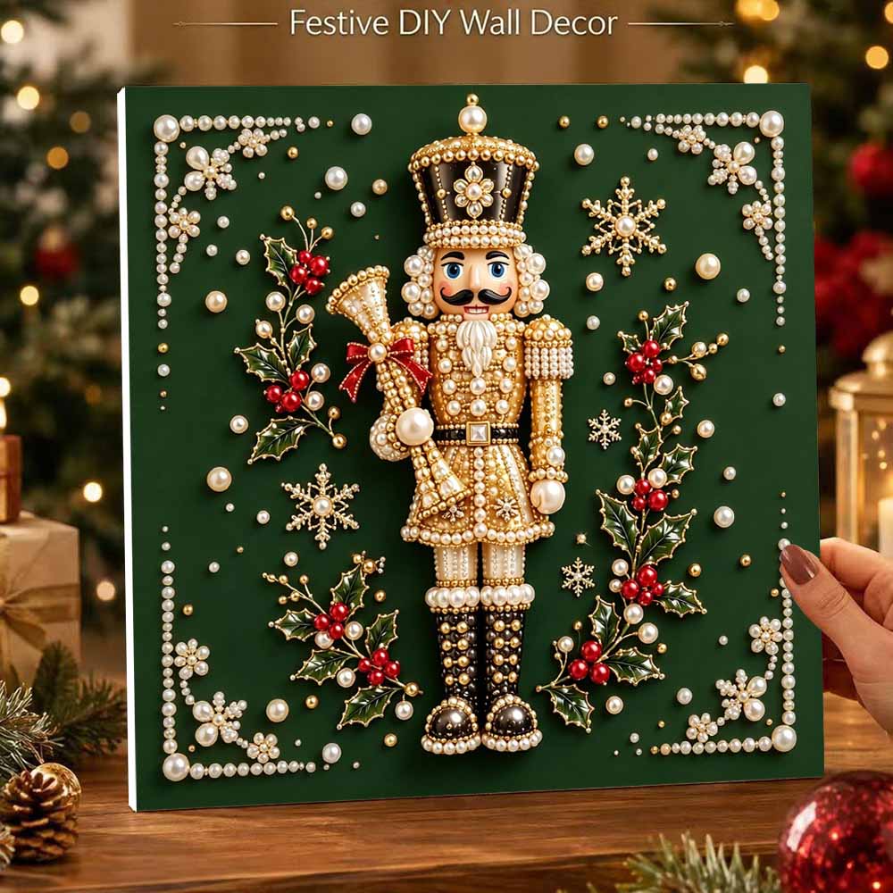 DIY Framed Pearl Painting Kit with Christmas Nutcracker Pattern 5D Sparkling Bead Art Canvas Ready to Display Home Decor Gift Idea