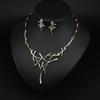 Módní Geometrický Dutý Kovový Náhrdelník a Náušnice Stromový Kmen Set