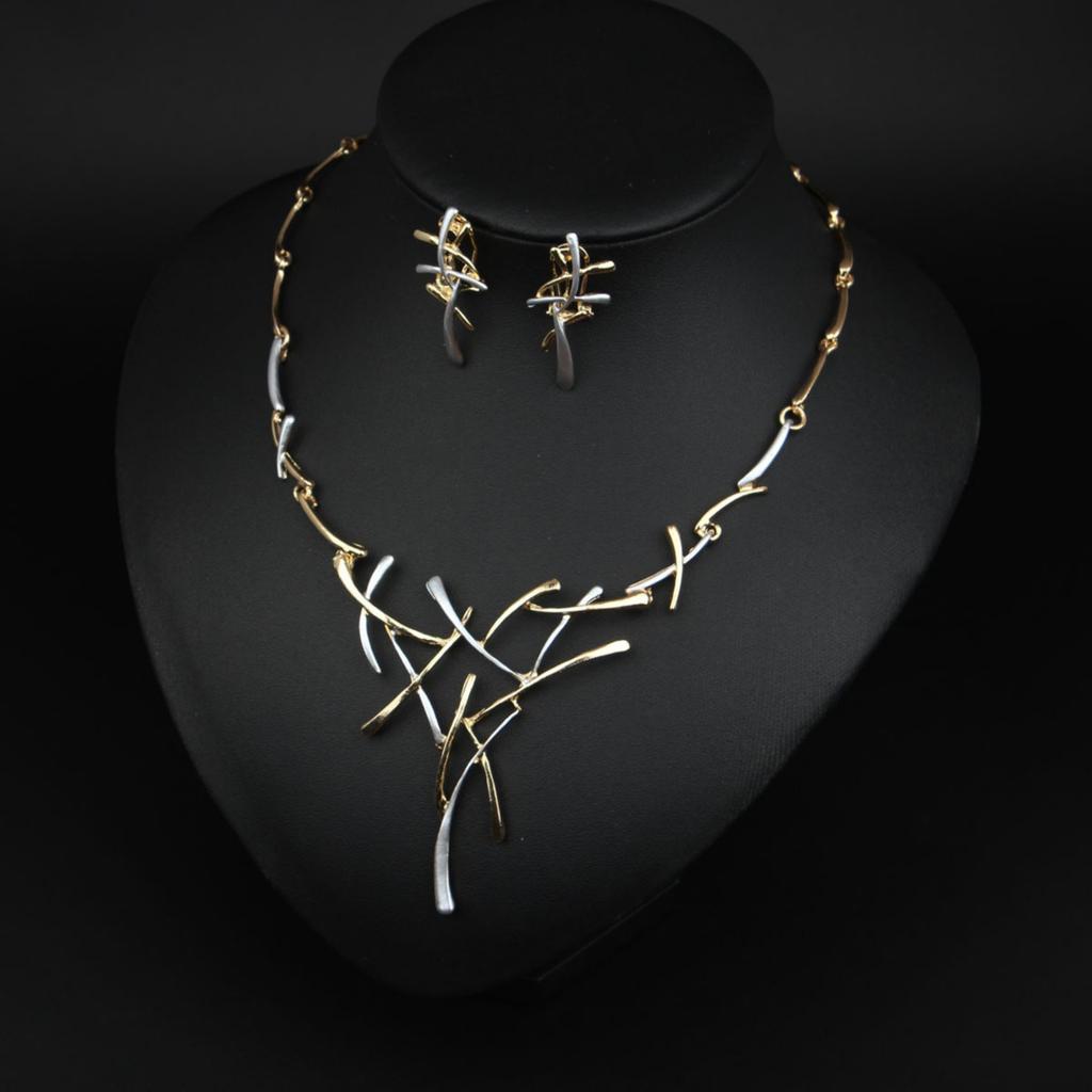 Módní Geometrický Dutý Kovový Náhrdelník a Náušnice Stromový Kmen Set
